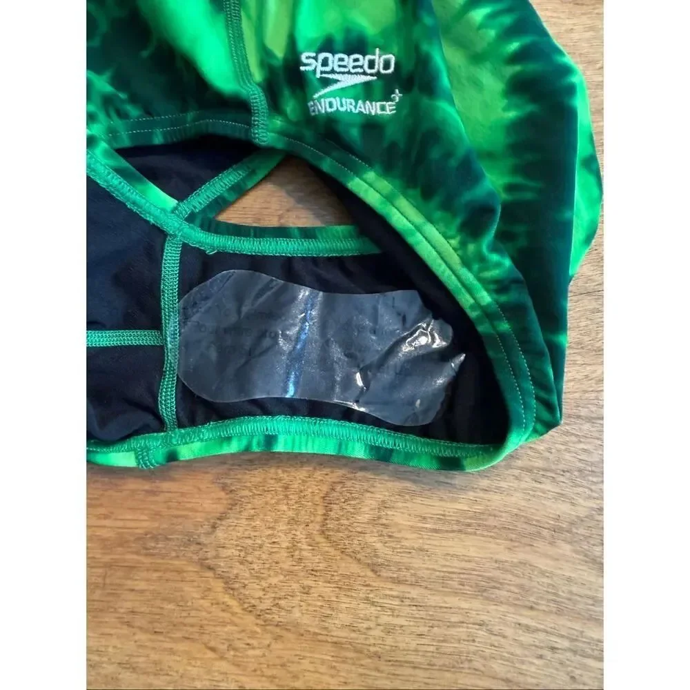 Speedo Youth Endurance+ Tie Dye Open Back One Piece Swimsuit Green Sz 40 NWOT